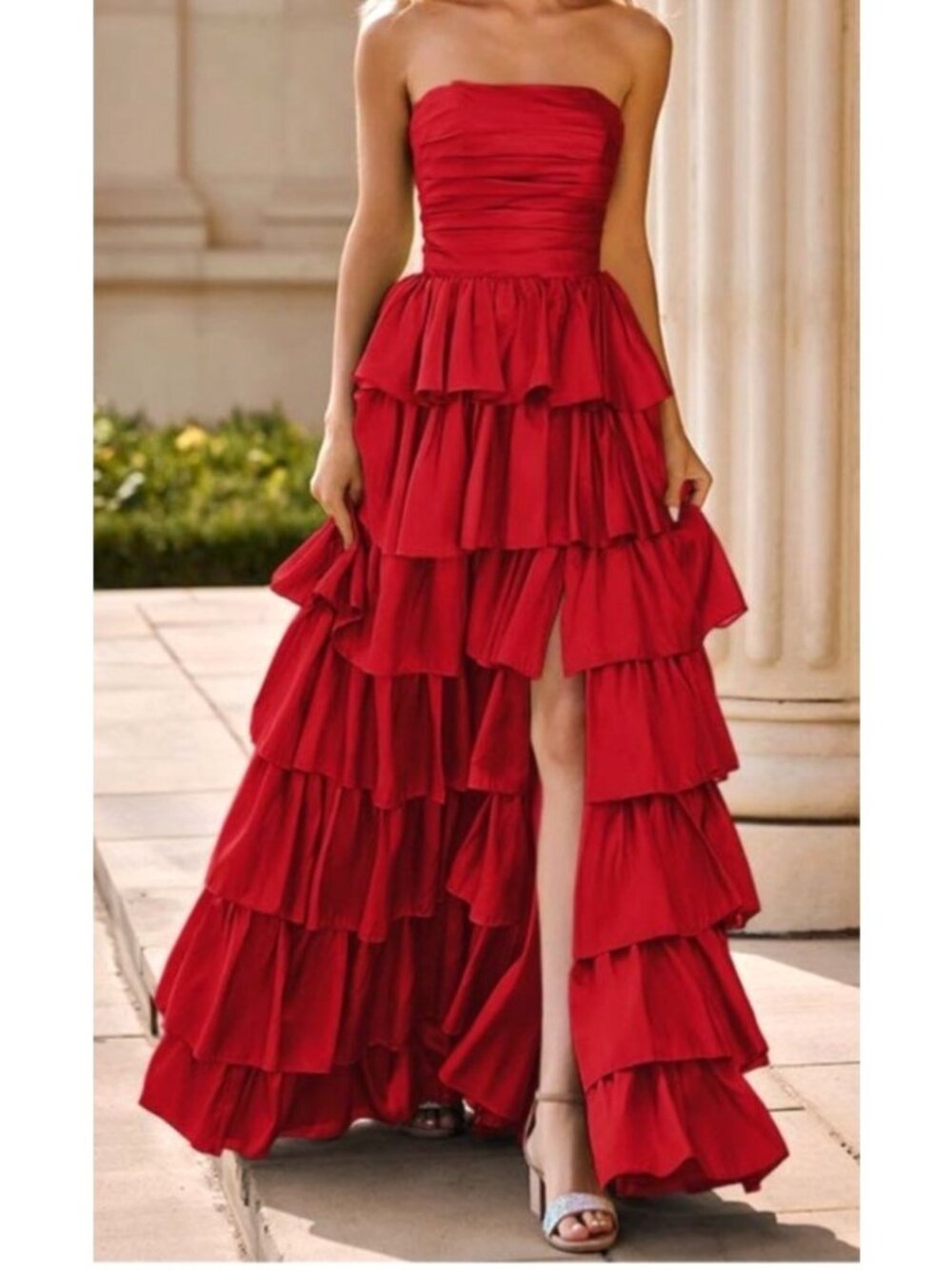 Stacees Women's Sz 6 Strapless Ruffled Layered Red Gown Perfect